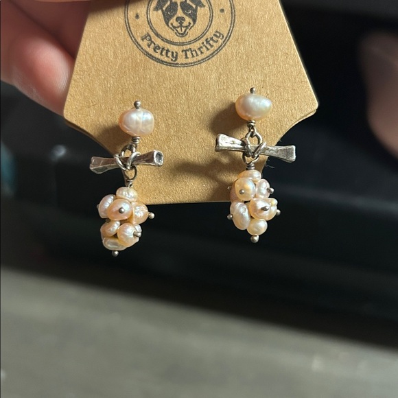 Silver and Pale Pink Pearl Drop Earrings - Picture 3 of 4